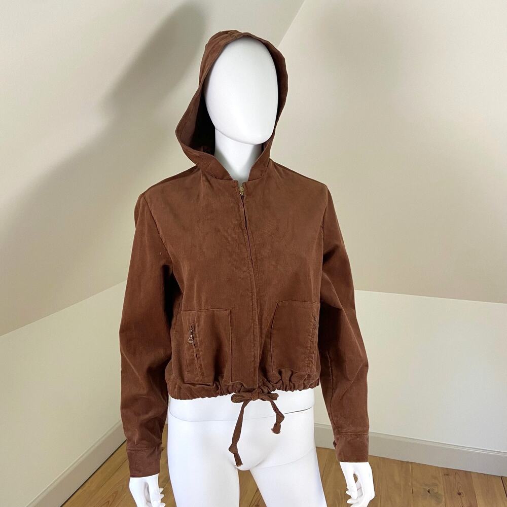 Vintage 70s Womens Wrangler Brown Corduroy Hoodie Hooded Jacket M Medium 1970s